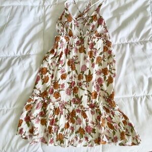 Endless Blu Floral Ruffle Mini Dress Cream Pink Rust Cross Back Boho Women’s